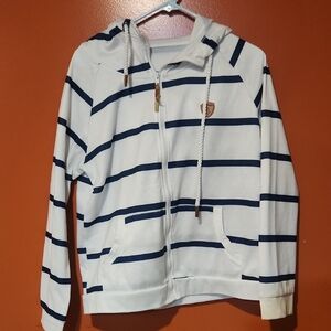Wanakome White & Navy Striped Zip Hoodie Jacket